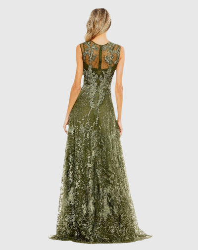 Mac Duggal 20166 - Beaded Lace A-Line Evening Gown In Green