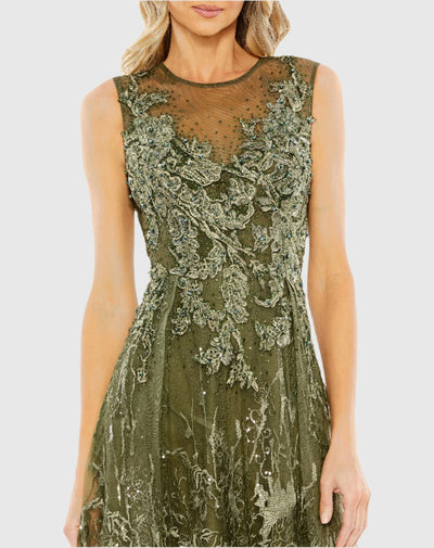 Mac Duggal 20166 - Beaded Lace A-Line Evening Gown In Green