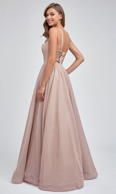 Juliet Dresses 201 - Strappy Back Glitter Gown with Pockets Prom Dresses