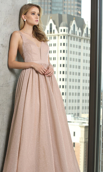 Juliet Dresses 201 - Strappy Back Glitter Gown with Pockets Prom Dresses