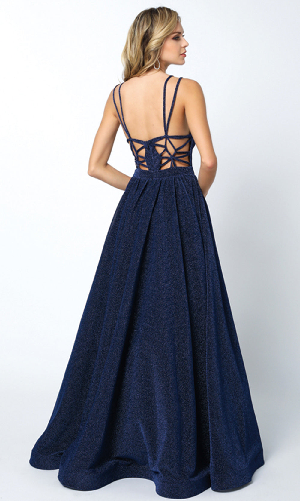 Juliet Dresses 201 - Strappy Back Glitter Gown with Pockets Prom Dresses