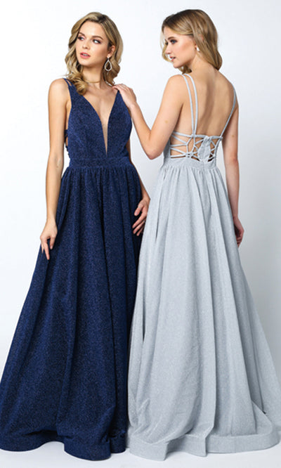 Juliet Dresses 201 - Strappy Back Glitter Gown with Pockets Prom Dresses