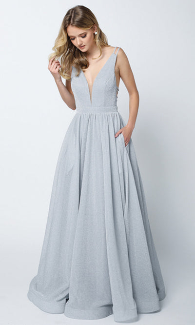 Juliet Dresses 201 - Strappy Back Glitter Gown with Pockets Prom Dresses