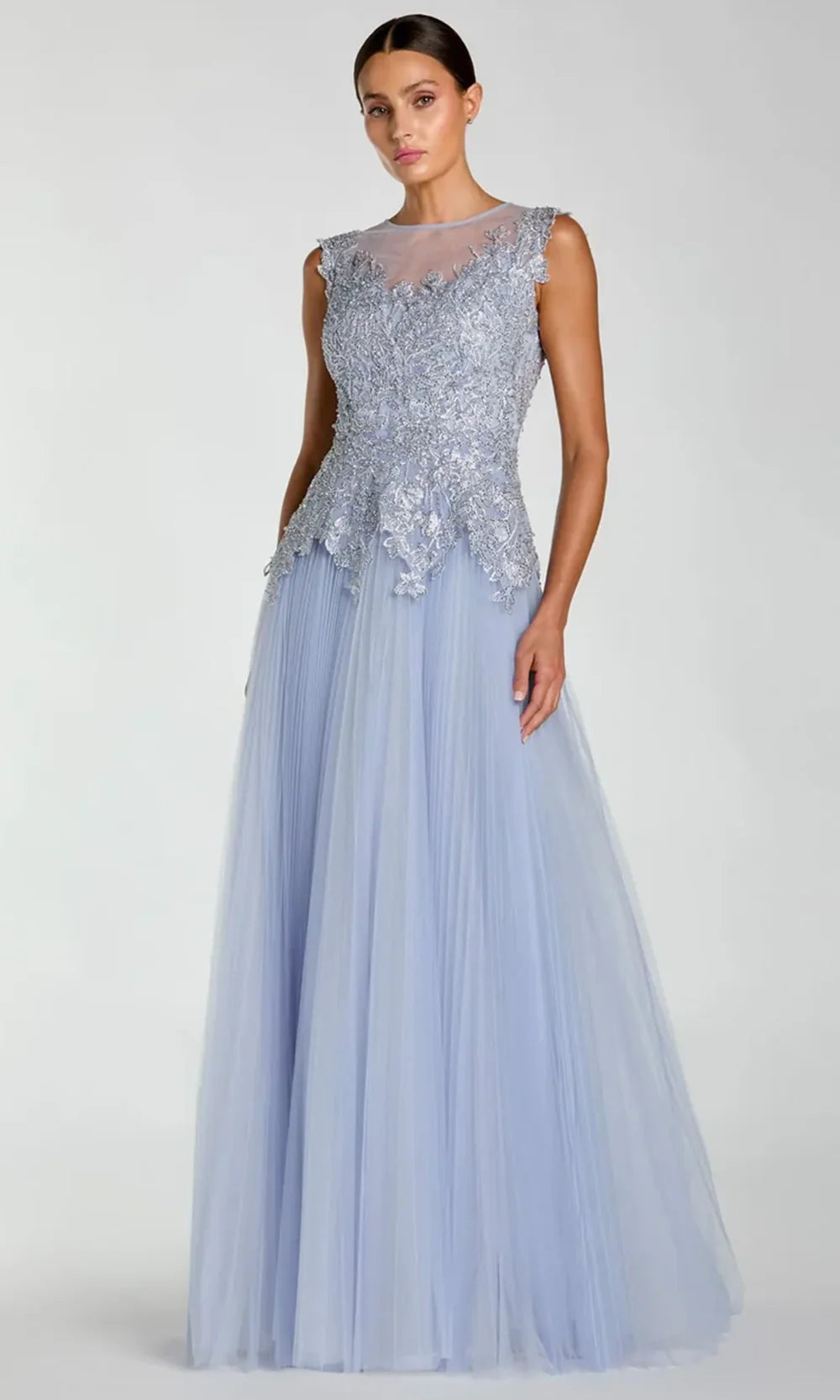 Mac Duggal 20360 - Embroidered Sleeveless Pleated Tulle Gown Mother of the Bride Dresses in Periwinkle  