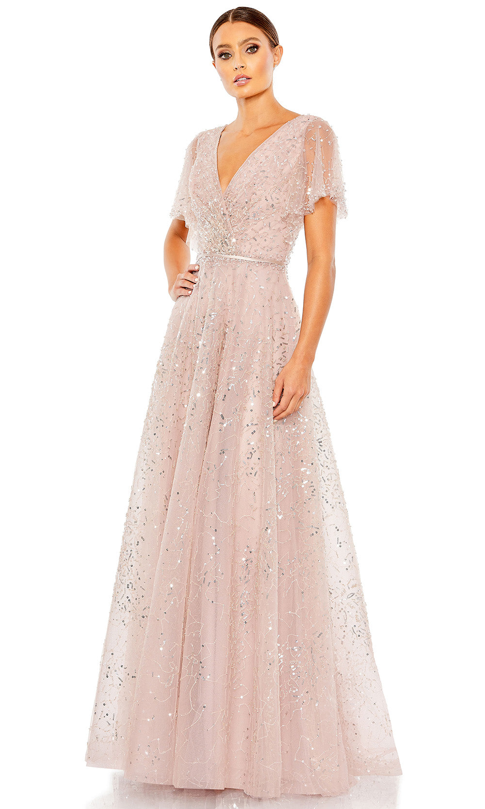 Mac Duggal 20363 - V-Back Flutter Sleeve Evening Gown Mother of the Bride Dresses in Rose