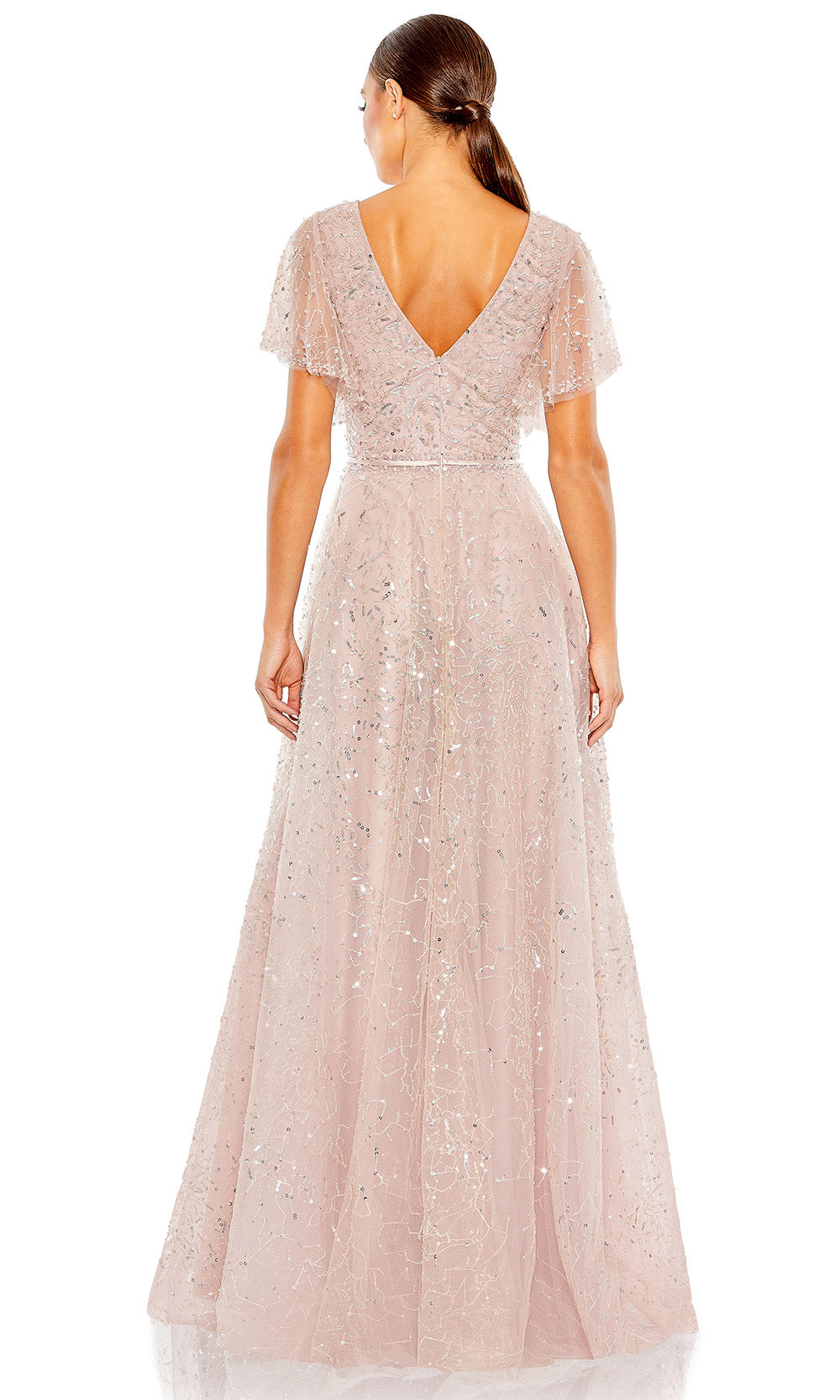Mac Duggal 20363 - V-Back Flutter Sleeve Evening Gown Mother of the Bride Dresses in Rose