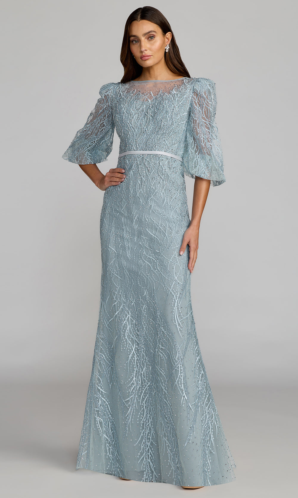 Mac Duggal 20370 - Puff Sleeve Embroidered Mesh Gown Mother of the Bride Dresses in Blue