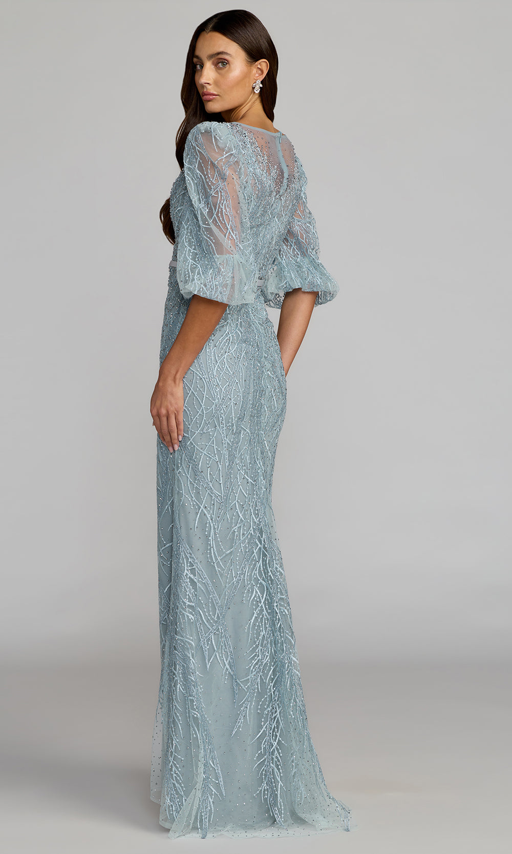 Mac Duggal 20370 - Puff Sleeve Embroidered Mesh Gown Mother of the Bride Dresses in Blue
