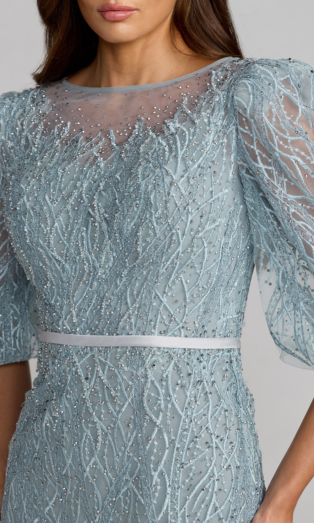 Mac Duggal 20370 - Puff Sleeve Embroidered Mesh Gown Mother of the Bride Dresses in Blue