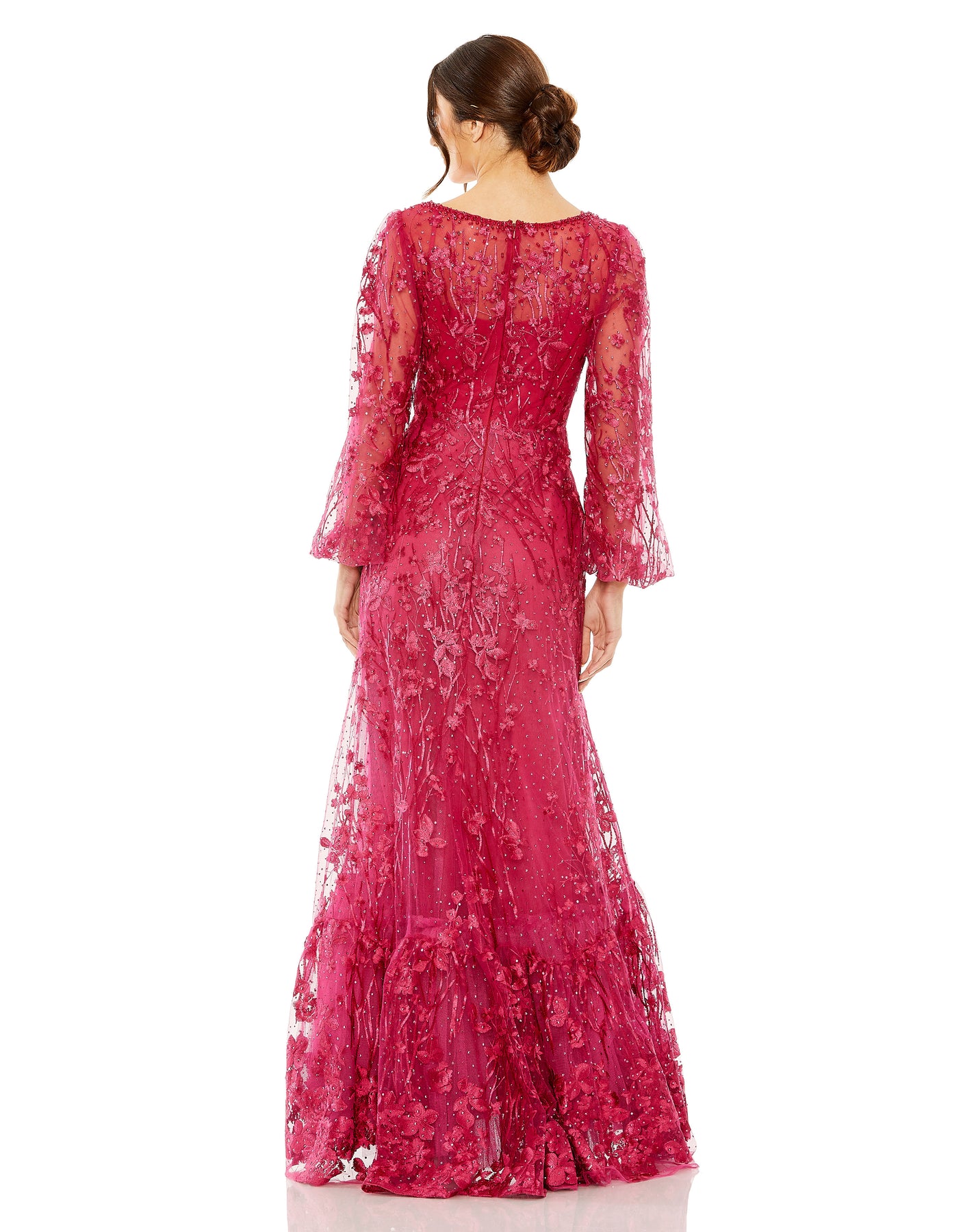 Mac Duggal 20430 - Puff Sleeve Beaded Lace Evening Gown