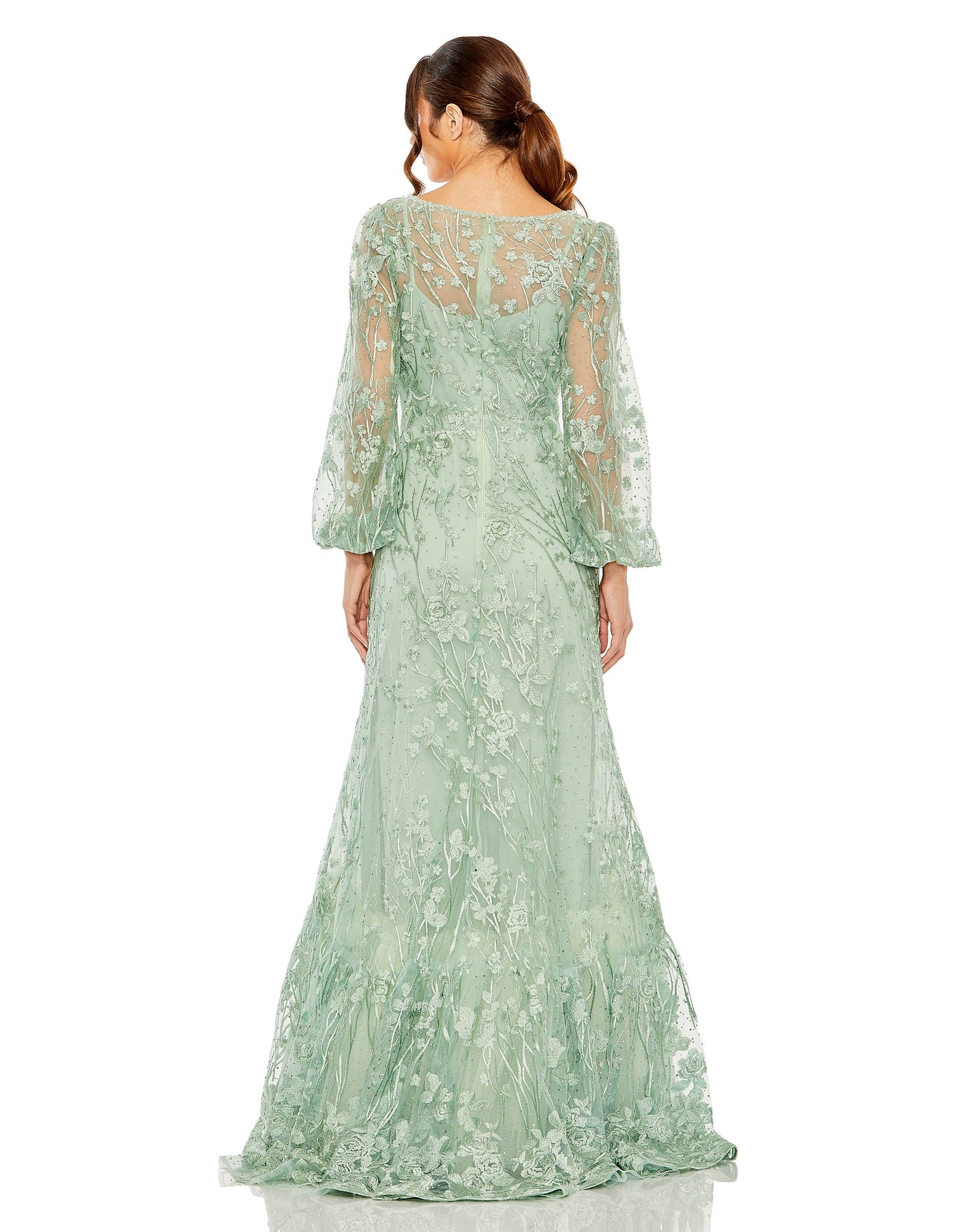 Mac Duggal 20430 - Puff Sleeve Beaded Lace Evening Gown