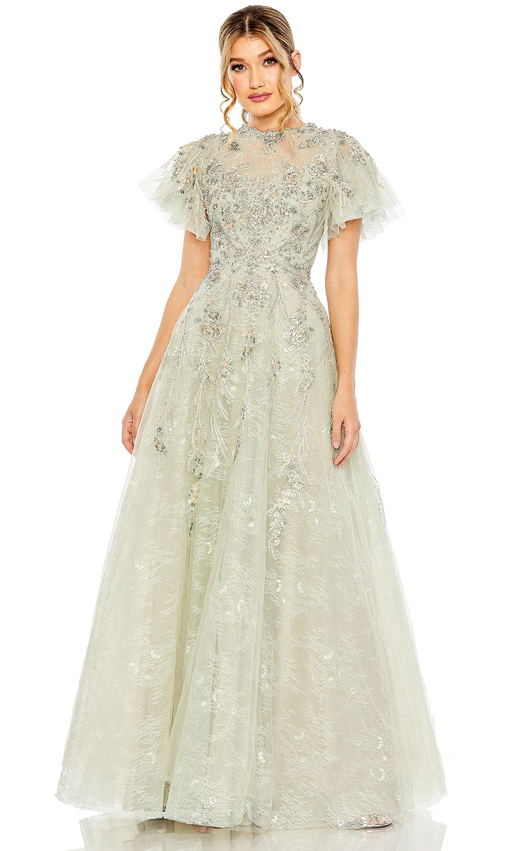 Mac Duggal 20450 - Flutter Sleeve A-line Tulle Evening Gown Mother of the Bride Dresses in Seafoam
