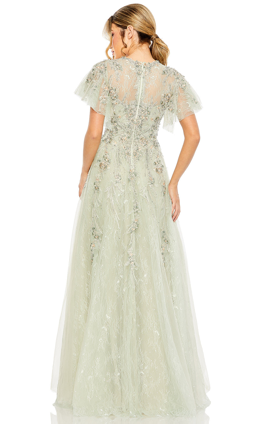 Mac Duggal 20450 - Flutter Sleeve A-line Tulle Evening Gown Mother of the Bride Dresses in Seafoam
