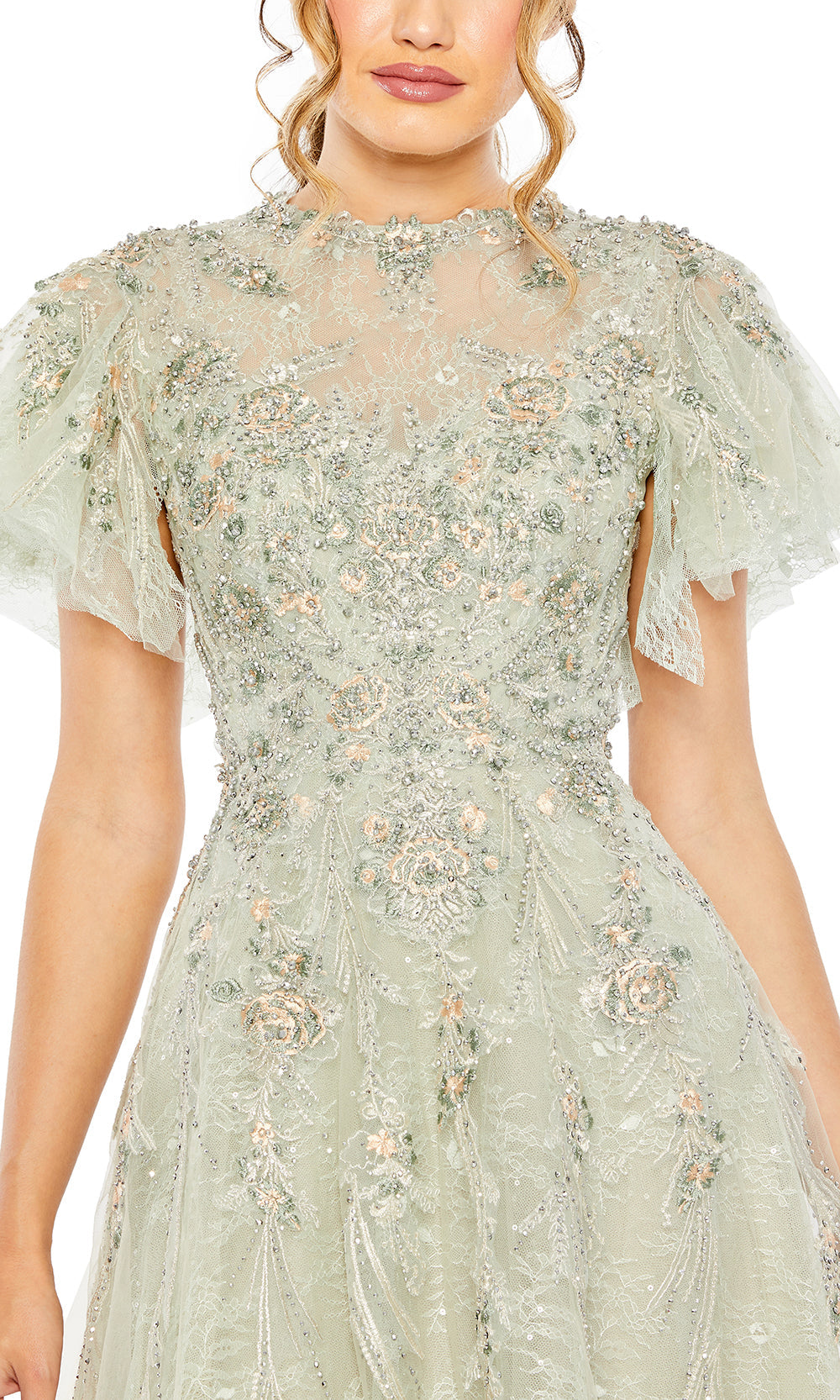 Mac Duggal 20450 - Flutter Sleeve A-line Tulle Evening Gown Mother of the Bride Dresses in Seafoam