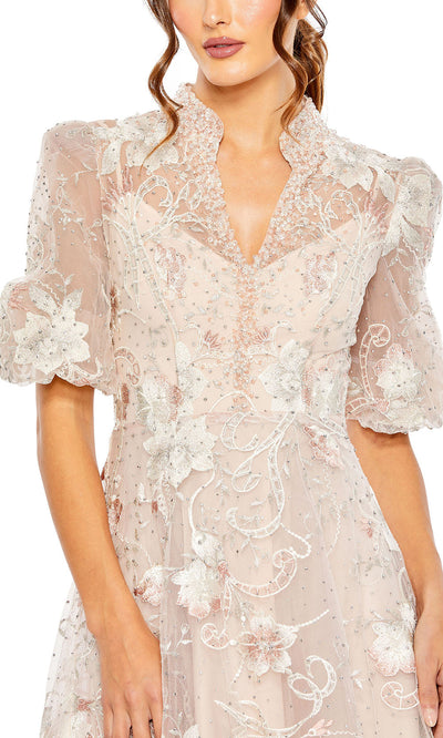 Mac Duggal 20452 - Sheer Puff Sleeve Embroidered Gown Evening Dresses