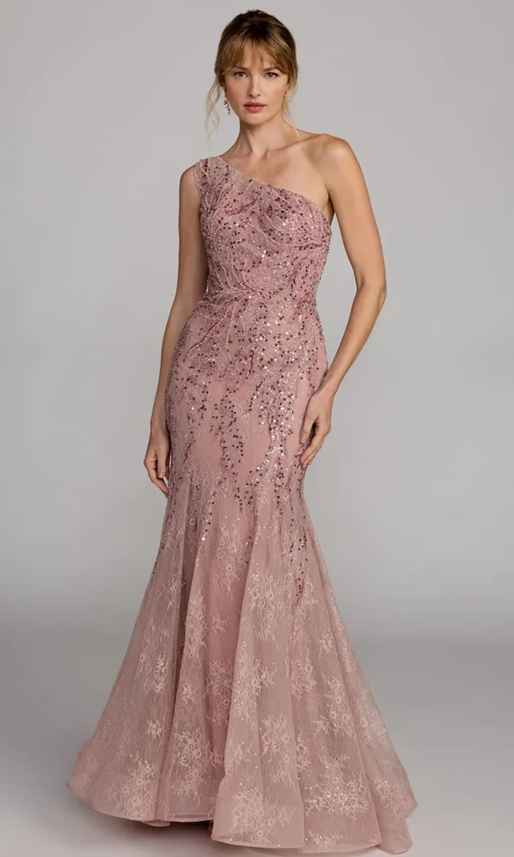 Mac Duggal 20482 - Mermaid Skirt Asymmetric Lace Gown Prom Dresses in Rose  