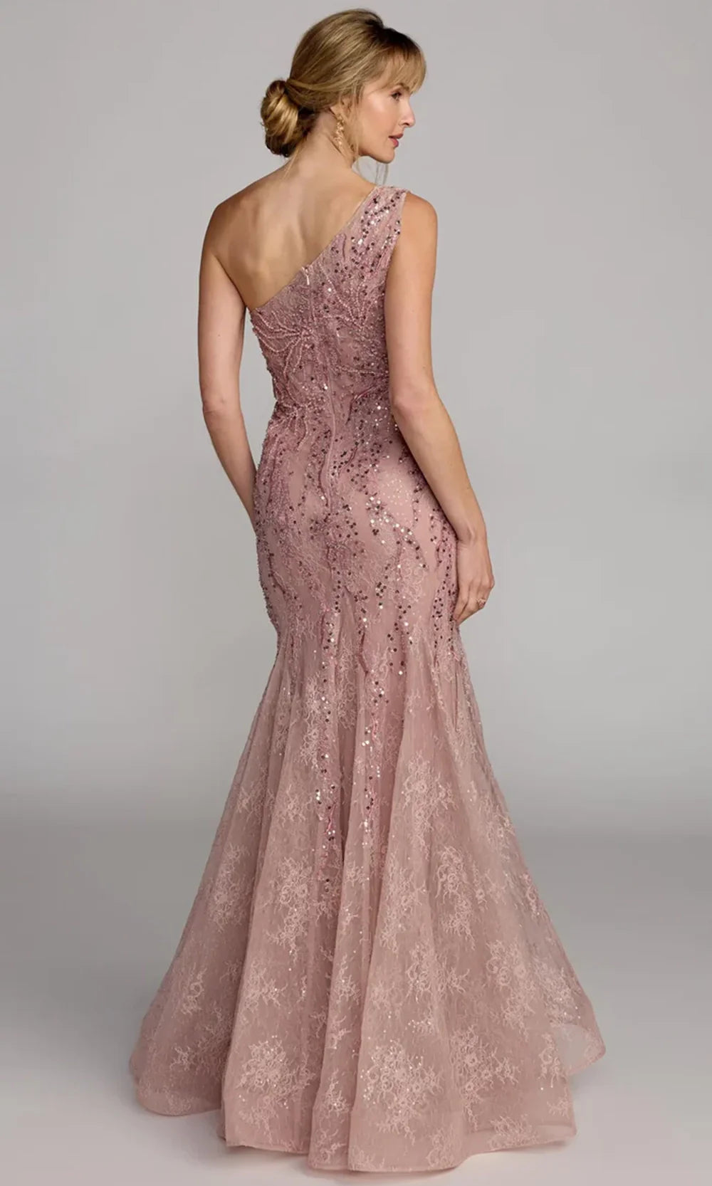 Mac Duggal 20482 - Mermaid Skirt Asymmetric Lace Gown Prom Dresses in Rose  