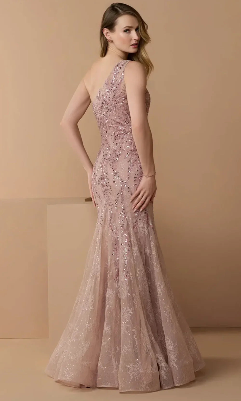 Mac Duggal 20482 - Mermaid Skirt Asymmetric Lace Gown Prom Dresses in Rose  