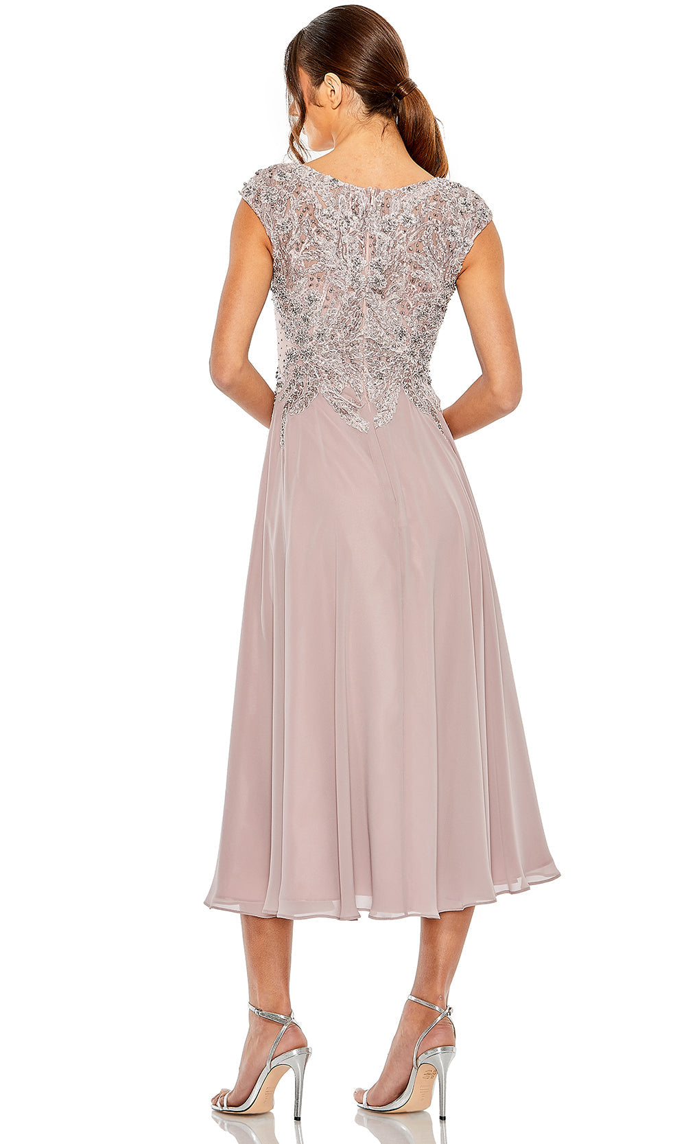 Mac Duggal 20492 - Embroidered Cap Sleeve Midi Dress Mother of the Bride Dresses in Vintage Lilac 
