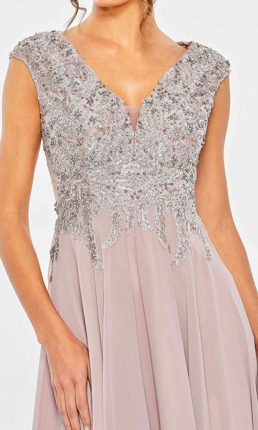 Mac Duggal 20492 - Embroidered Cap Sleeve Midi Dress Mother of the Bride Dresses in Vintage Lilac 