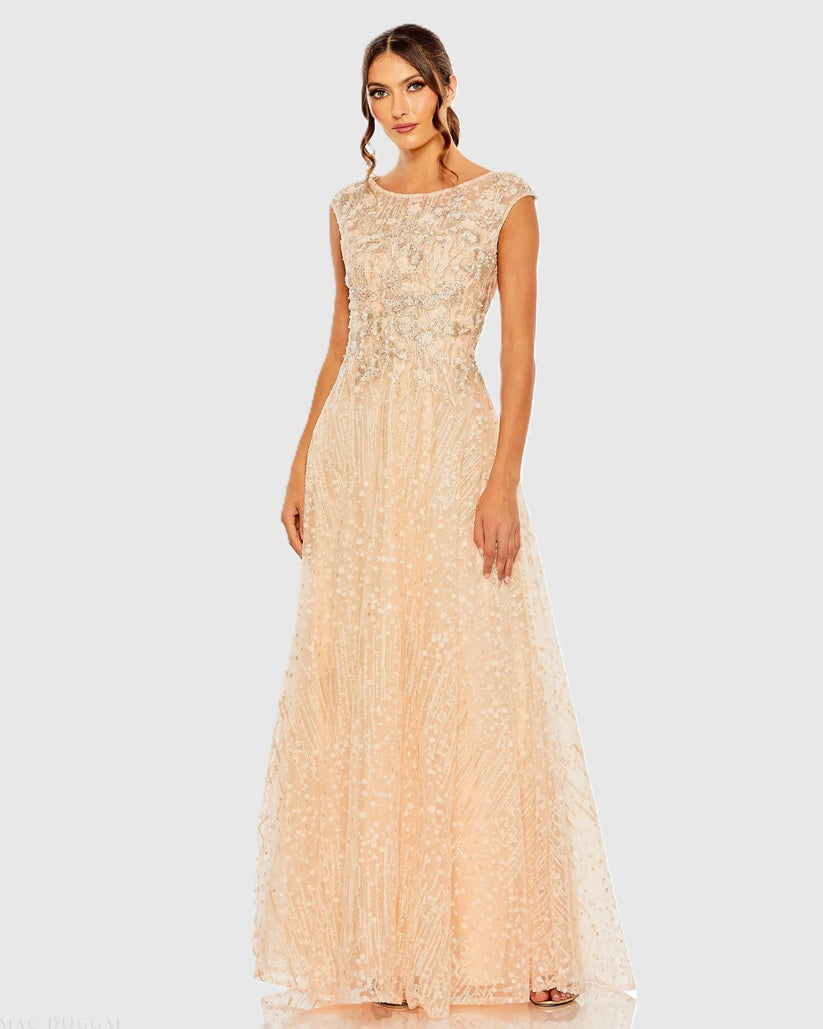 Mac Duggal 20501 - Bateau Neck Embroidered Long Gown Formal Gowns in Orange