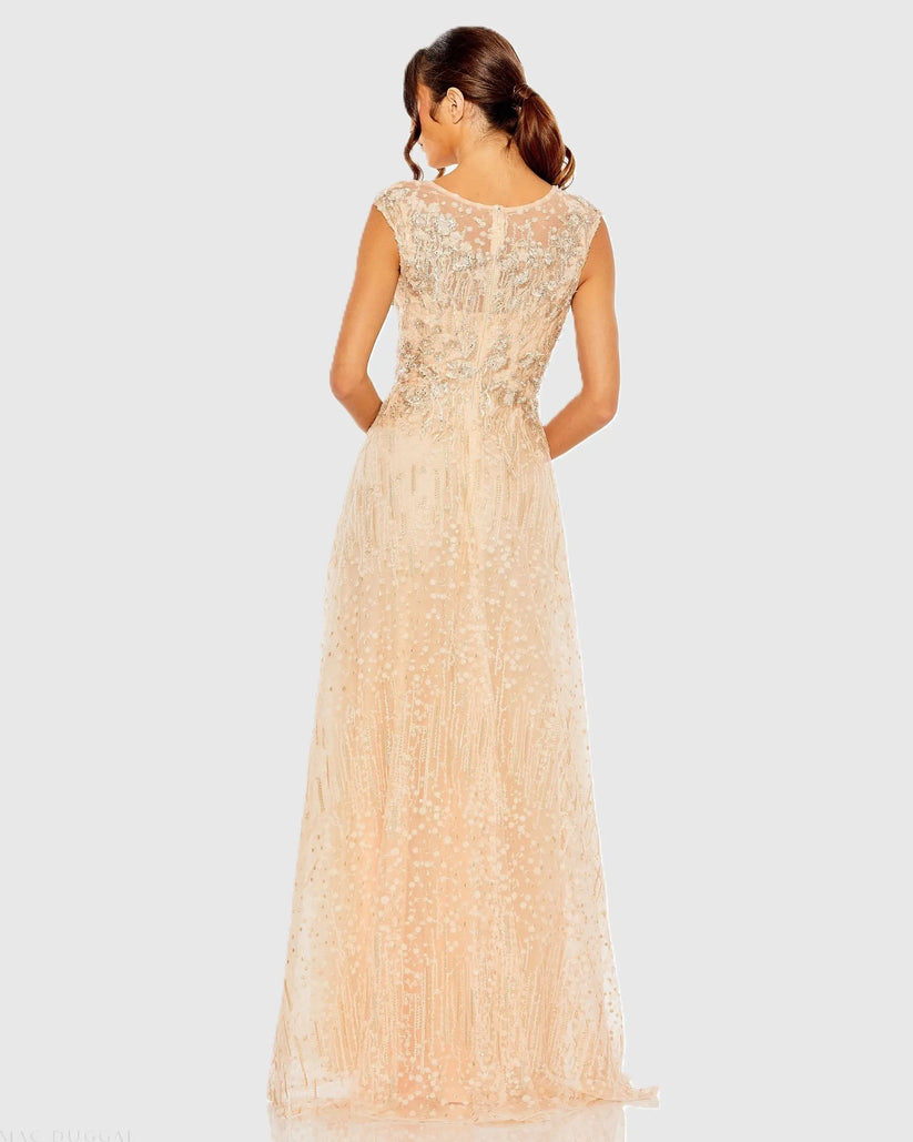 Mac Duggal 20501 - Bateau Neck Embroidered Long Gown Formal Gowns in Orange