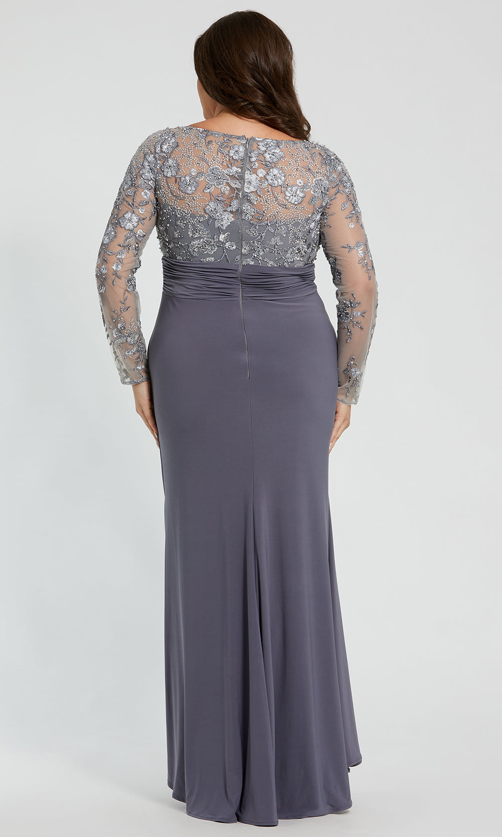 Mac Duggal - Gray Embroidered Top Jersey Skirt Gown (Plus) - Charcoal / US 18W Mac Duggal - Gray Embroidered Top Jersey Skirt Gown (Plus) - Charcoal / US 18W
