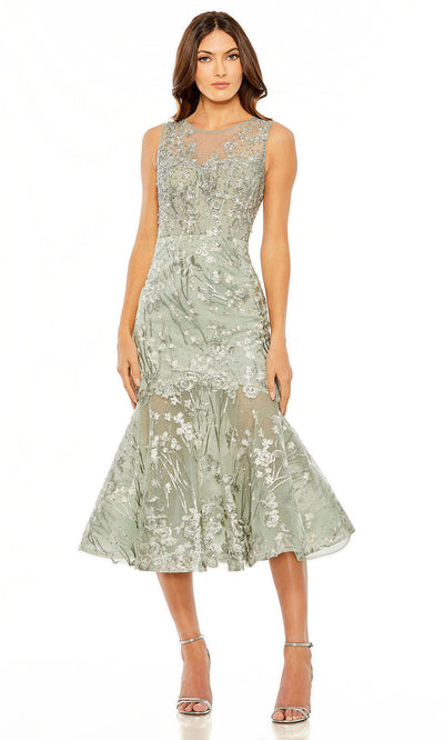 Mac Duggal 20646 - Jewel Neck Embroidered Tea-Length Dress Evening Dresses