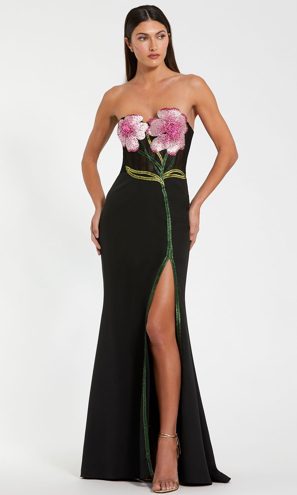 Ieena Duggal 20682 - Embroidered Sweetheart Long Gown with Slit Prom Dresses in Black  