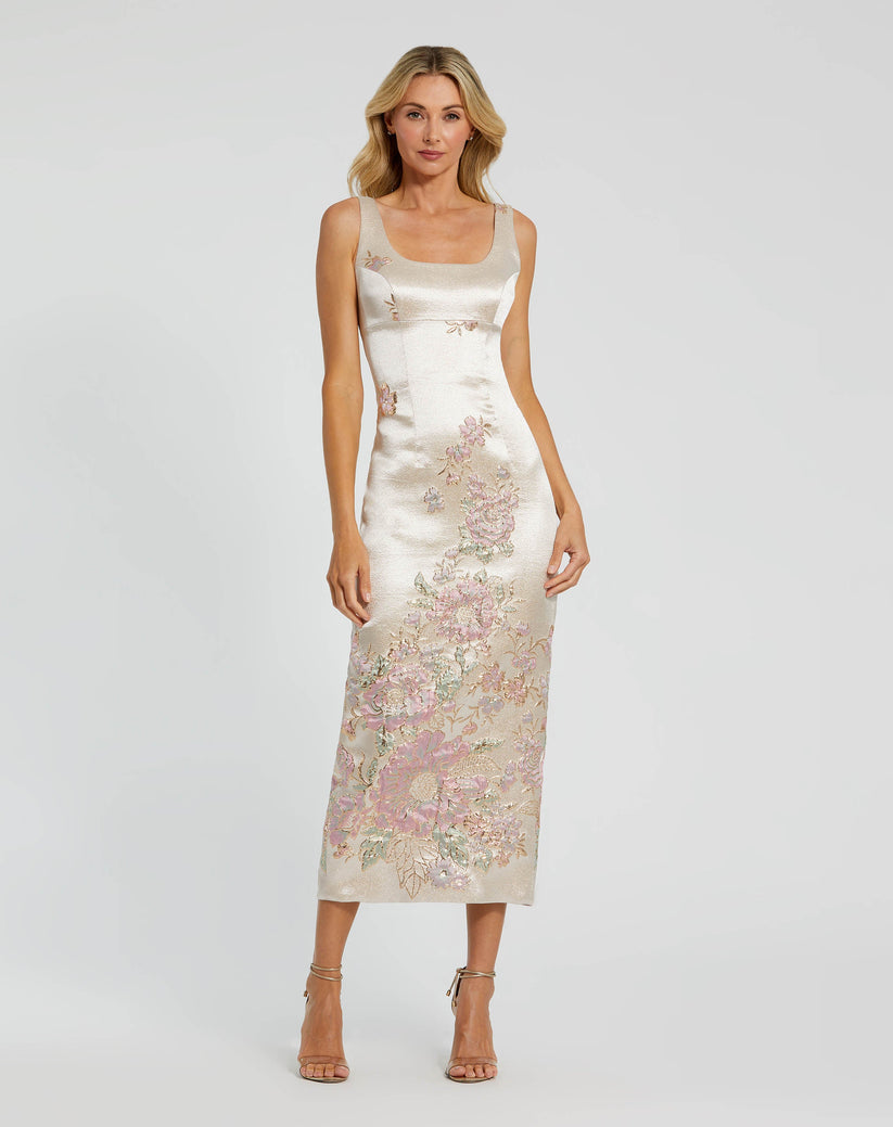 Mac Duggal 20725 - Wide Strap Floral Embroidered Satin Dress Cocktail Dresses in Neutral and Multi