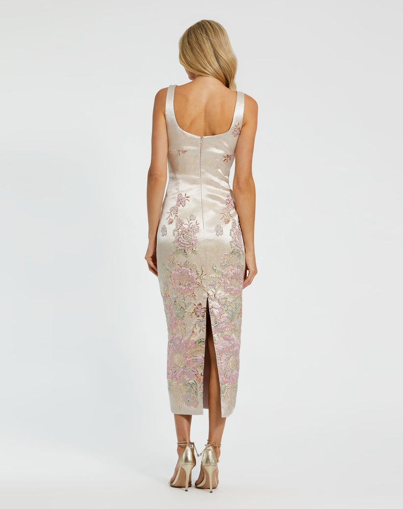 Mac Duggal 20725 - Wide Strap Floral Embroidered Satin Dress Cocktail Dresses in Neutral and Multi