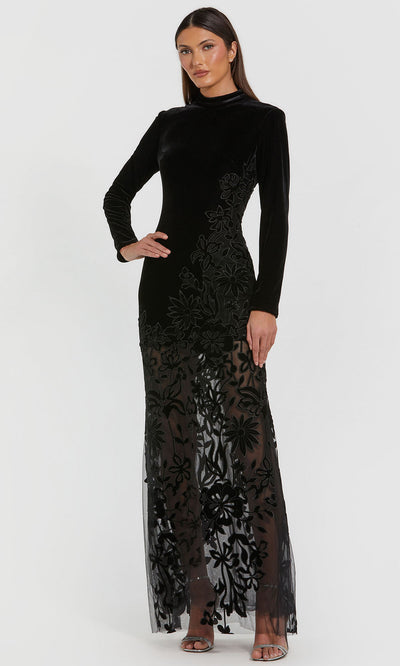 Ieena Duggal 20756 - Long Sleeve Sheer Floral Evening Gown Formal Gowns