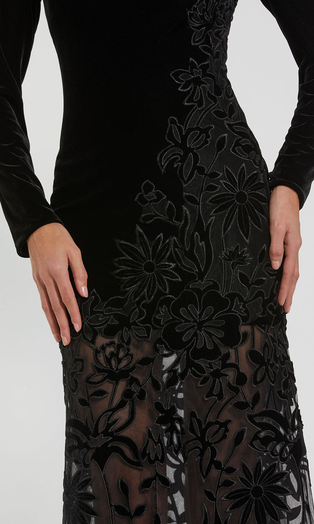Ieena Duggal 20756 - Long Sleeve Sheer Floral Evening Gown Formal Gowns