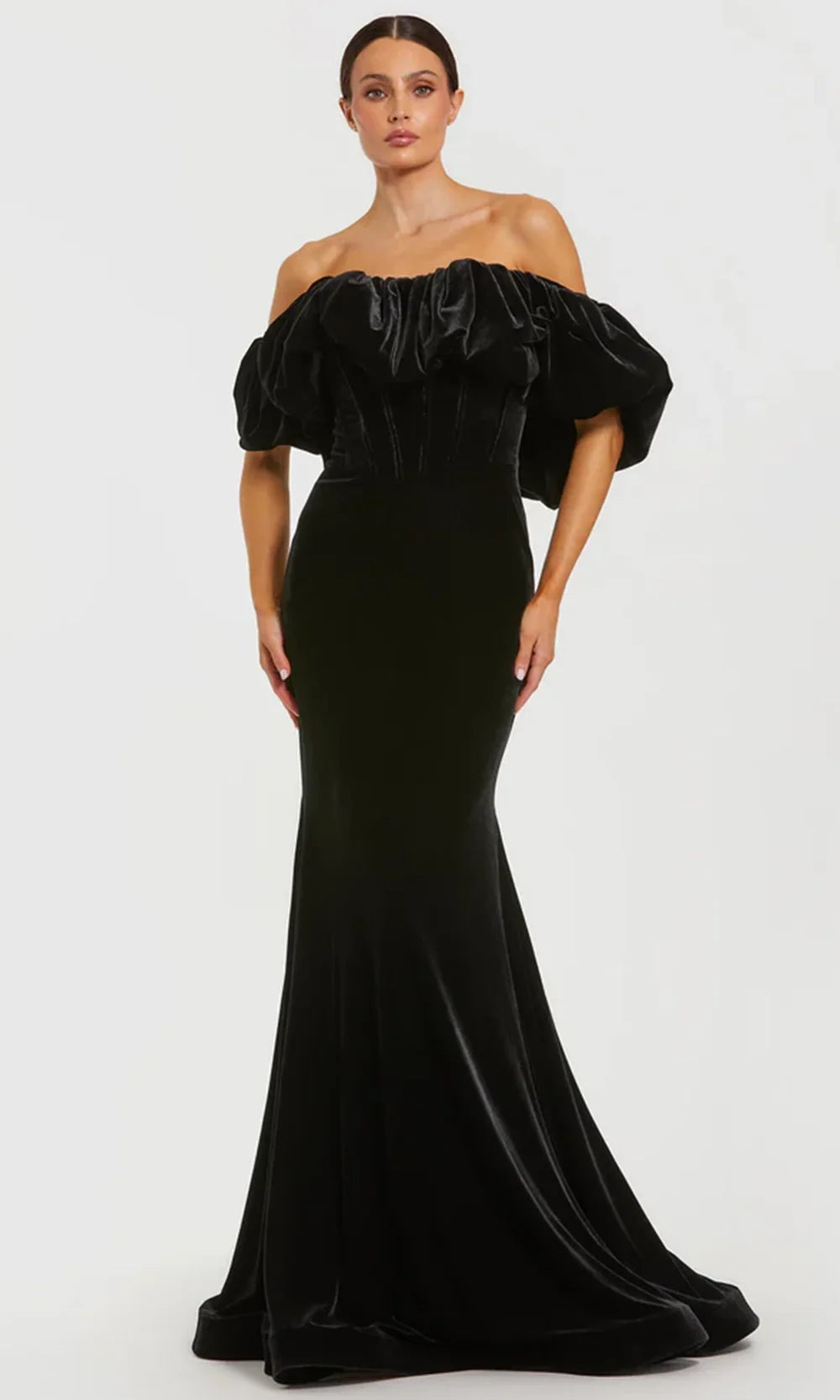 Mac Duggal 20766 - Elegant Velvet Puff Sleeve Dress Evening Dresses