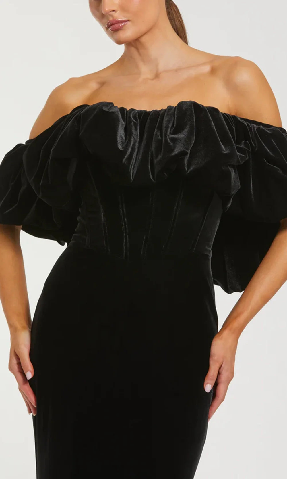 Mac Duggal 20766 - Elegant Velvet Puff Sleeve Dress Evening Dresses