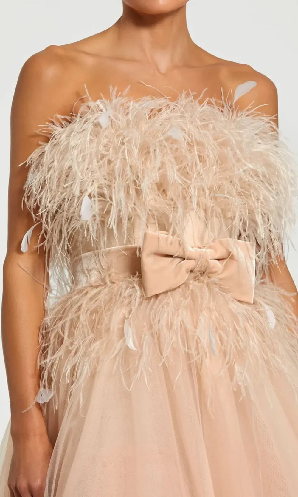 Mac Duggal 20774 - Bow Waist Strapless Gown with Feathers Ball Gowns in Neutral  
