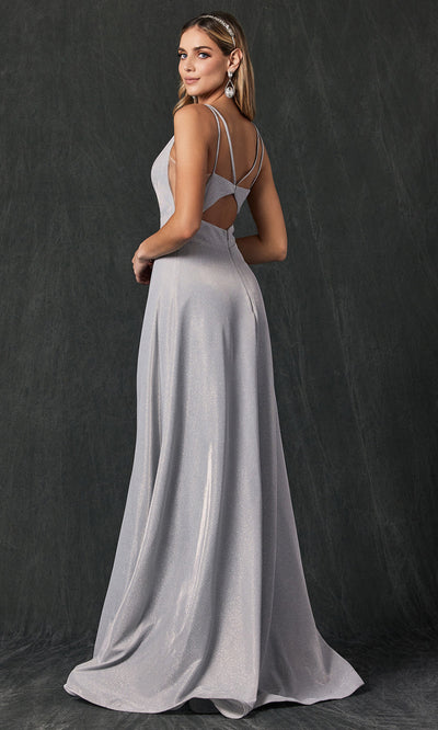 Juliet Dresses 208 - Glitter Crepe Plunging V-Neck Gown Formal Gowns