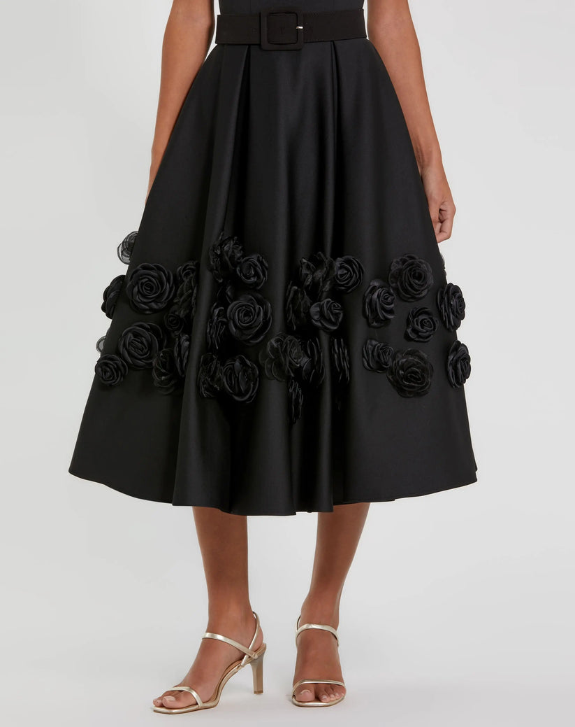 Mac Duggal 21039 - Cap Sleeve Belted Satin Midi Dress Cocktail Dresses in Black
