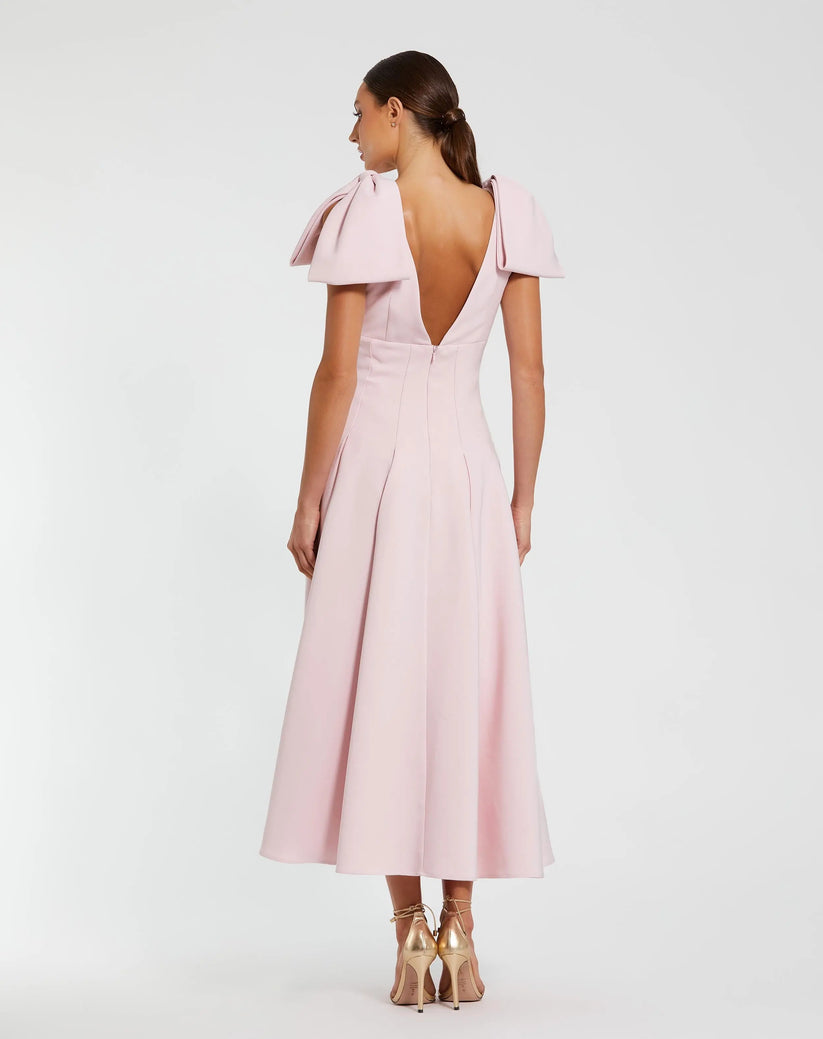 Ieena Duggal 21046 - V-Neck Crepe A-Line Midi Dress Holiday Dresses in Pink