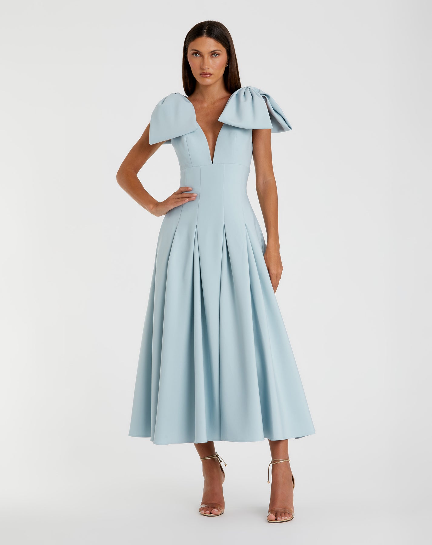 Ieena Duggal 21046 - V-Neck Crepe A-Line Midi Dress