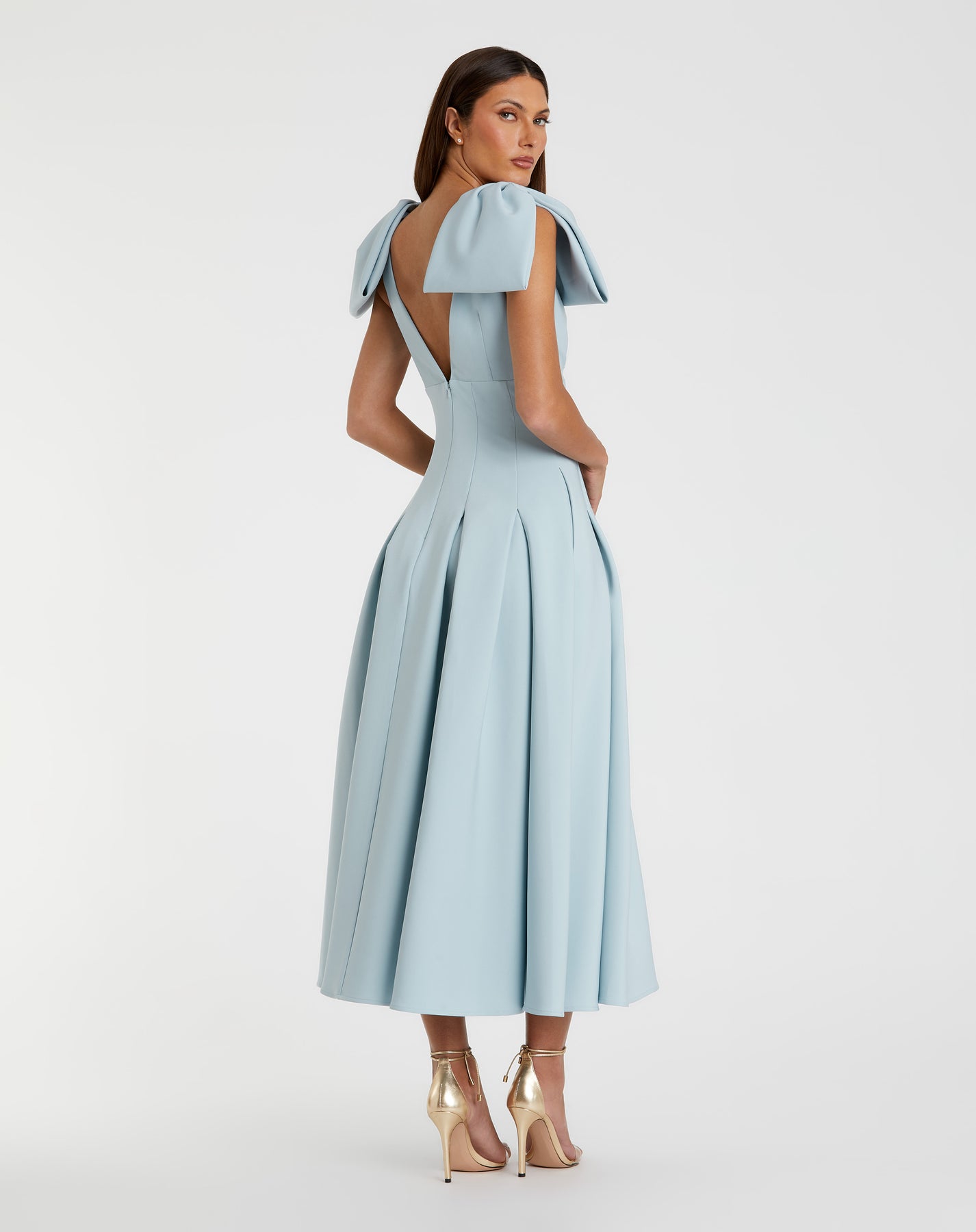 Ieena Duggal 21046 - V-Neck Crepe A-Line Midi Dress