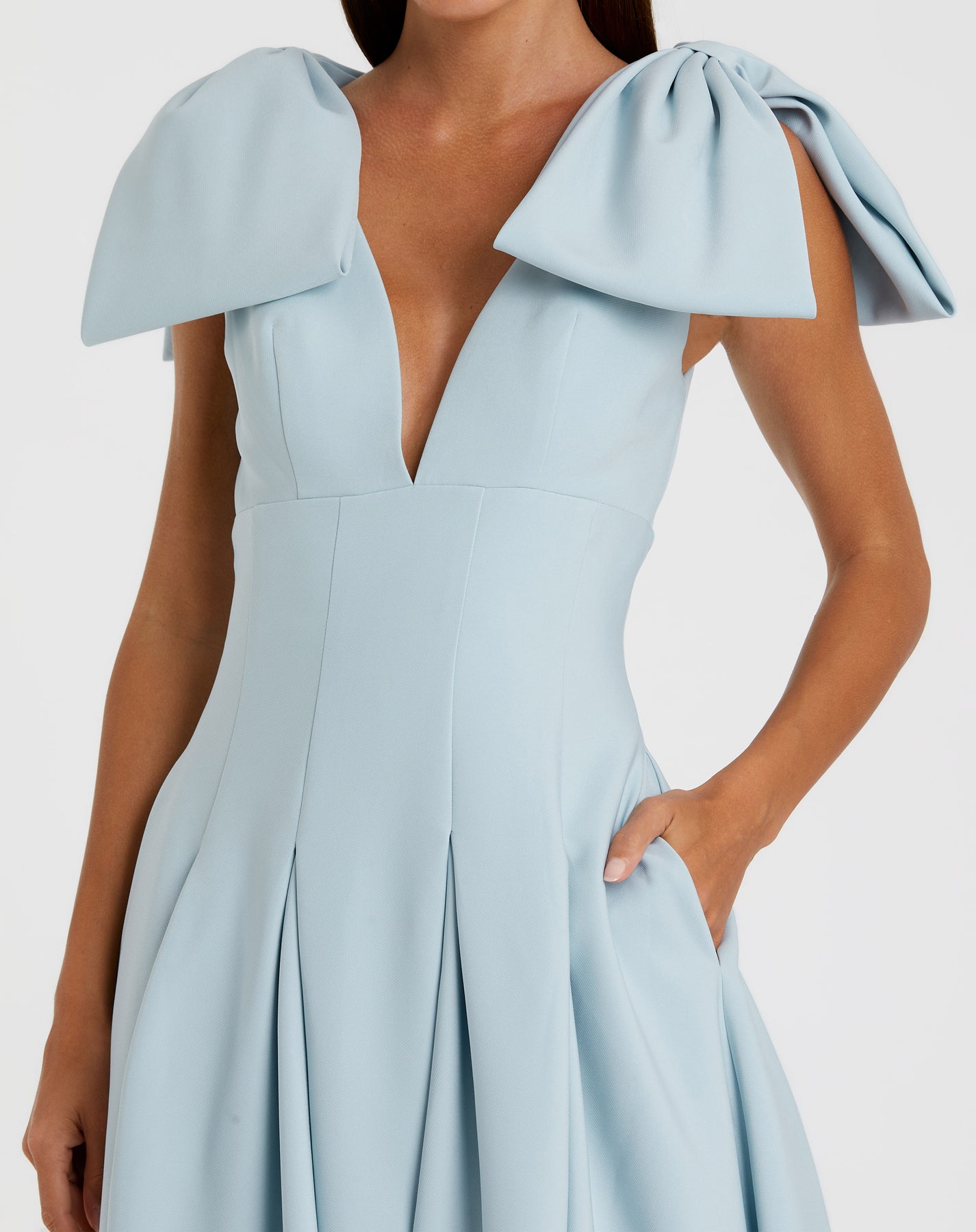 Ieena Duggal 21046 - V-Neck Crepe A-Line Midi Dress