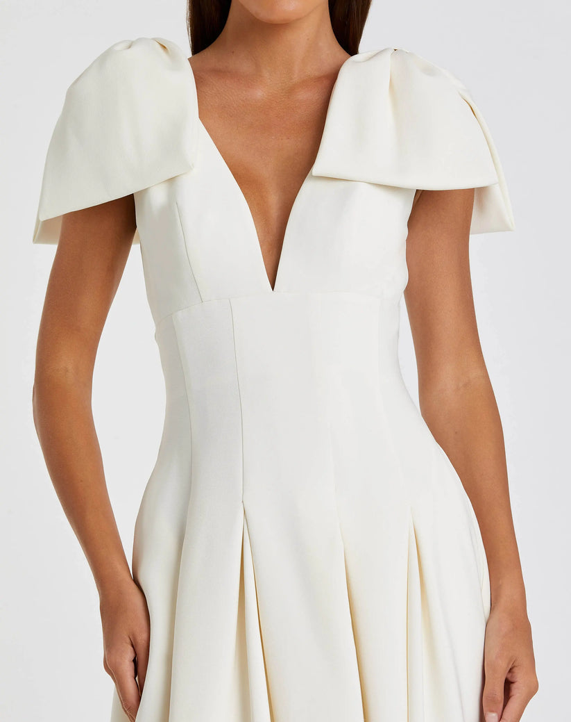 Ieena Duggal 21046 - V-Neck Crepe A-Line Midi Dress Holiday Dresses in White