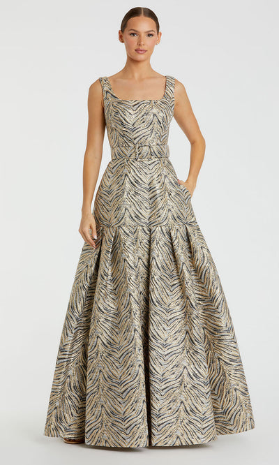 Mac Duggal 21054 - Metallic Square Neck Pleated Gown Prom Dresses