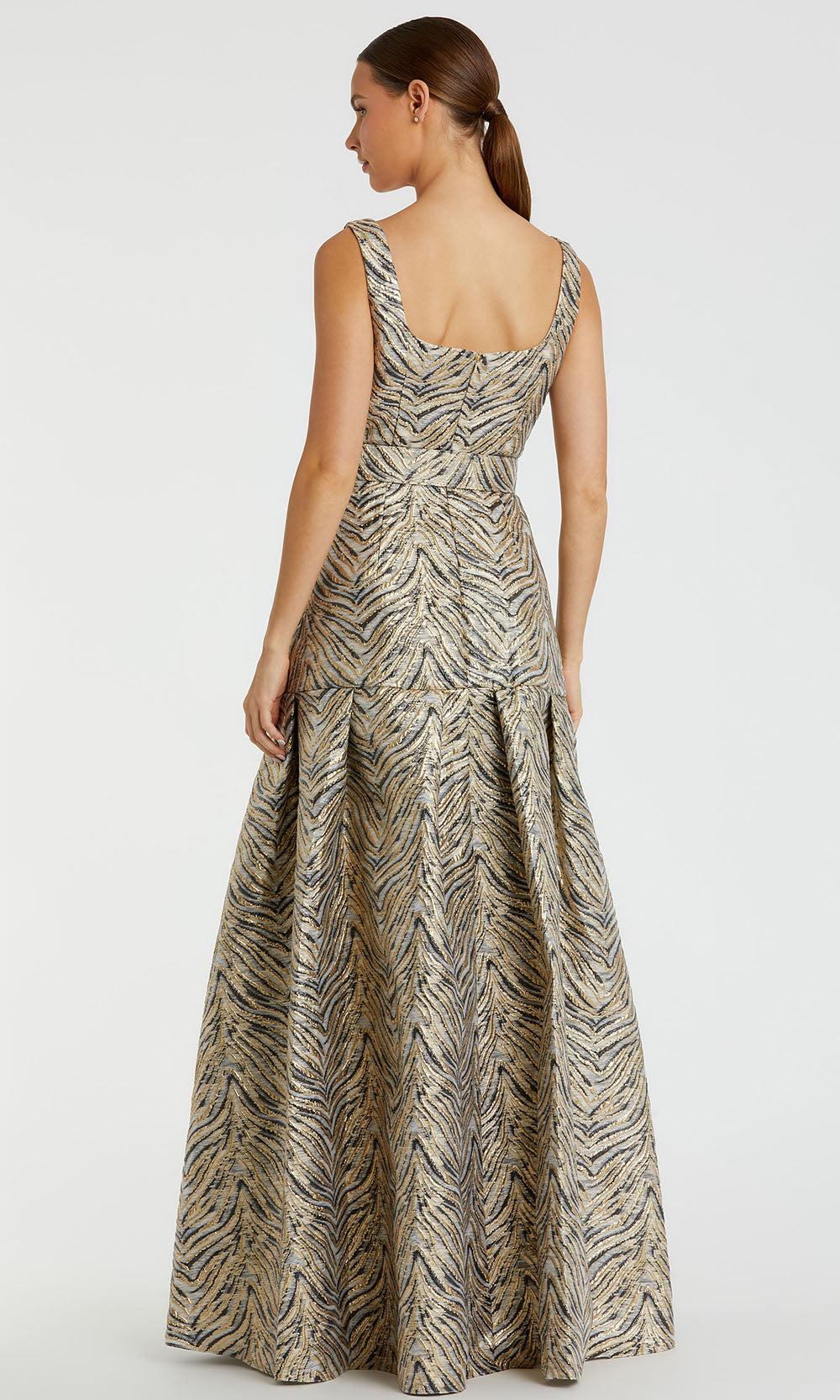 Mac Duggal 21054 - Metallic Square Neck Pleated Gown Prom Dresses