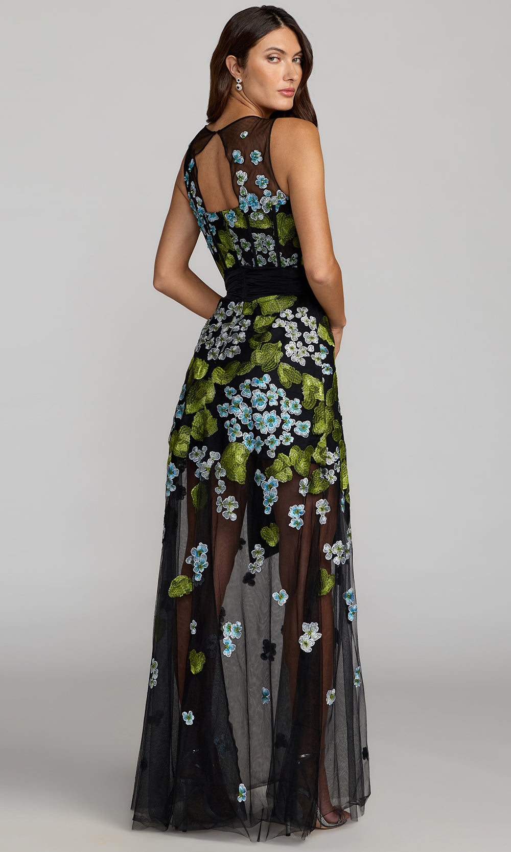 Mac Duggal 21058 - Jewel Neck Embroidered Gown With Front Bow Formal Gowns in Blue Multi