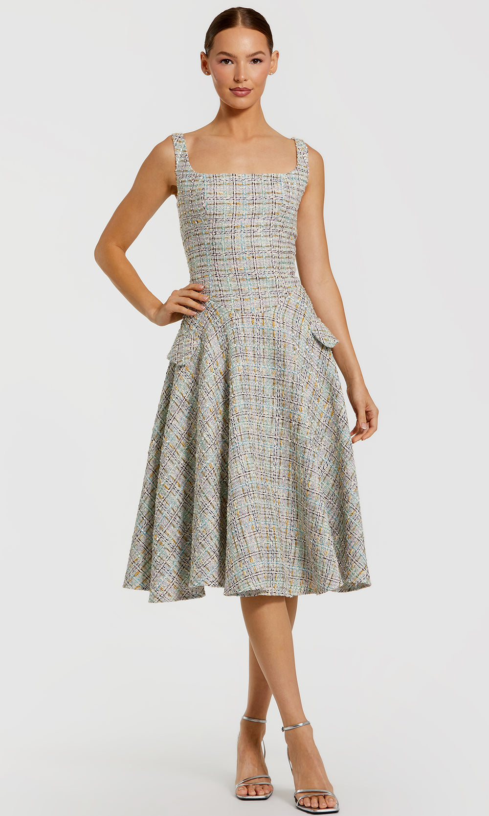 Mac Duggal 21066 - Sleeveless Boucle Midi Dress Cocktail Dresses in Pastel Multi