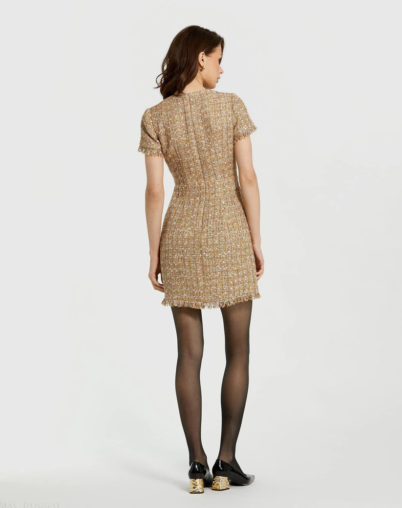 Mac Duggal 21072 - Button Front Boucle Mini Dress Cocktail Dresses in Brown and Multi