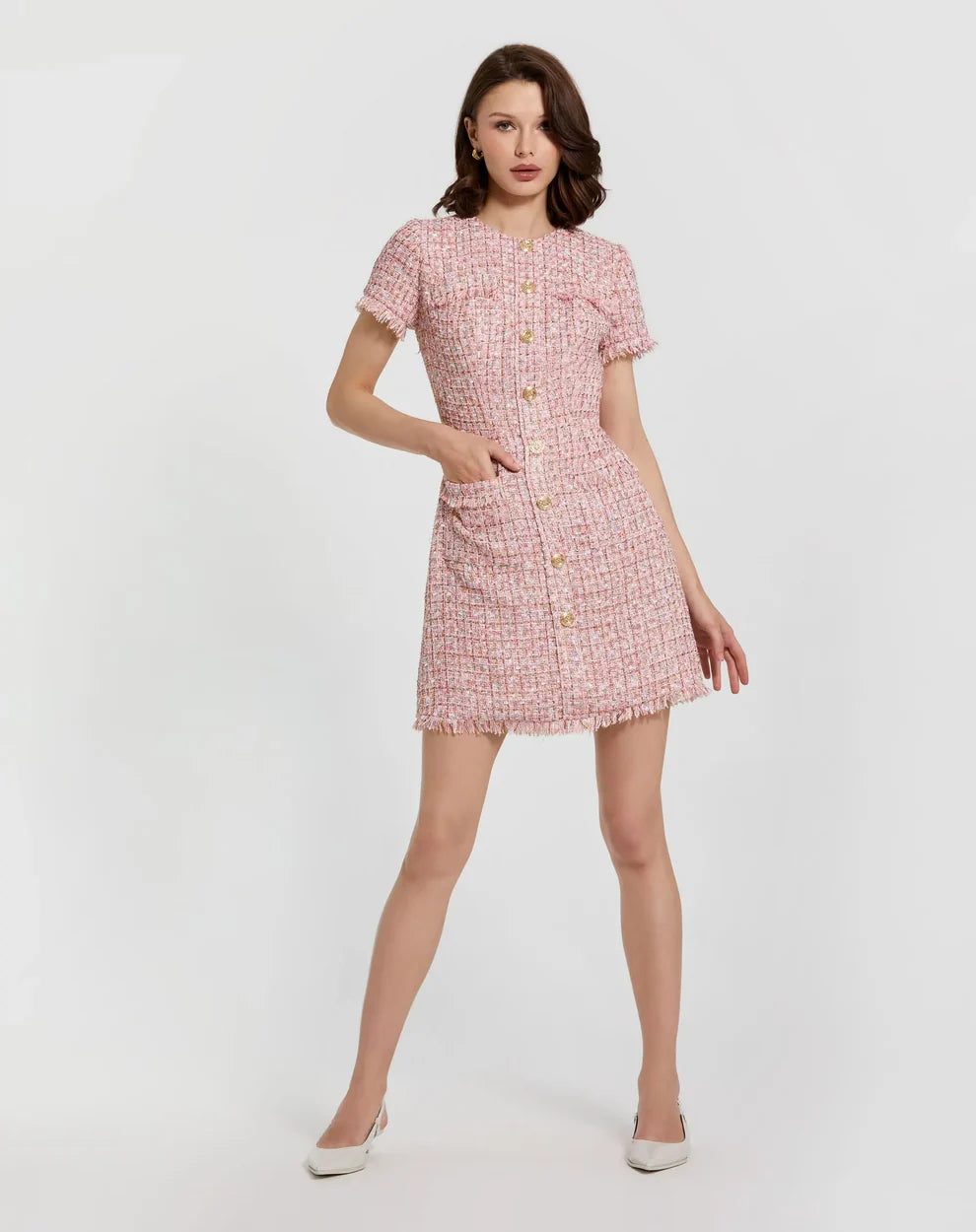 Mac Duggal 21072 - Button Front Boucle Mini Dress