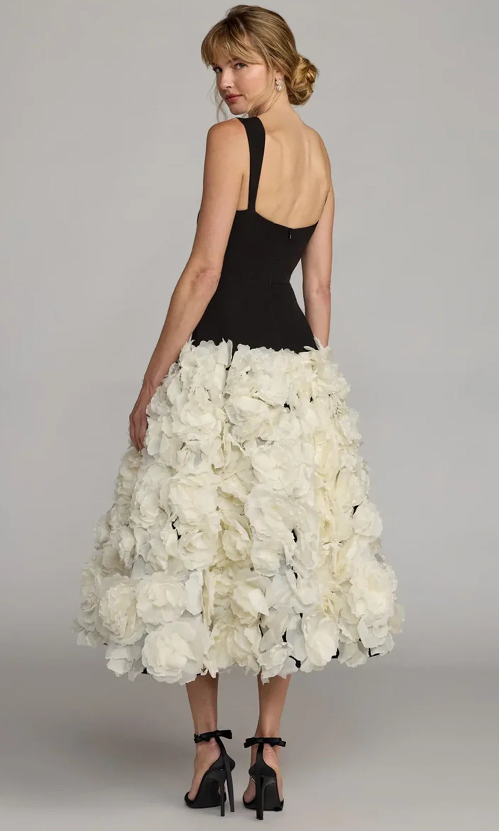 Mac Duggal 21080 - 3D Floral Skirt Scoop Neckline Dress Prom Dresses in Black Cream 